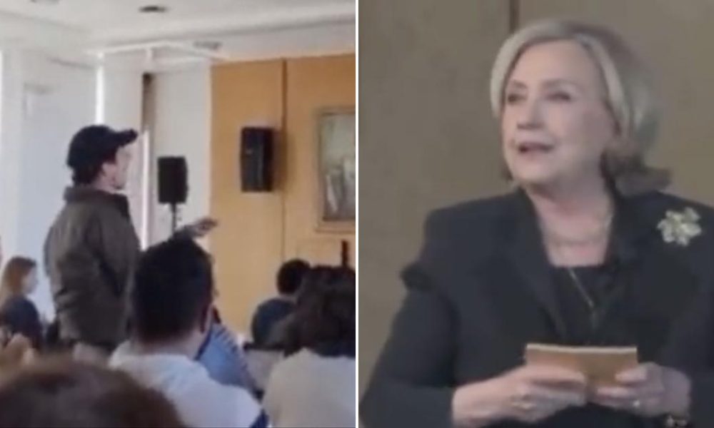 Watch Hillary Clinton And Heckler Clash Over Warmongering Joe Biden